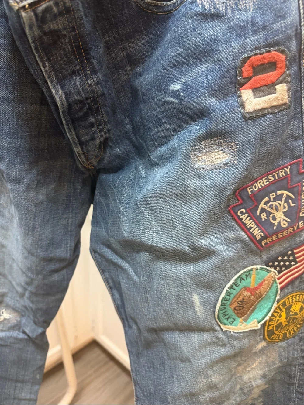 Polo by Ralph Lauren Blue Embroidered Patchwork Relaxed Jeans - Picture 2 of 8